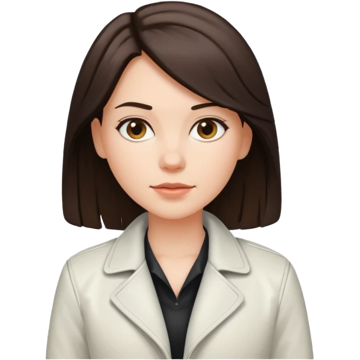 white girl with white jacket and dark brown shoulder-length hair emoji