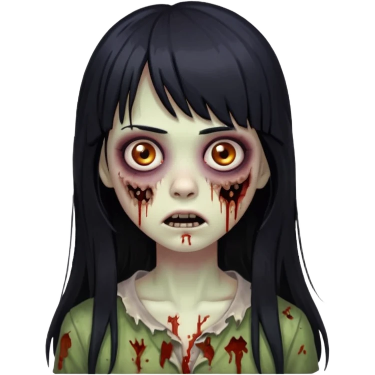 faça o emoji de uma menina zumbi de cabelos longos pretos com franja emoji