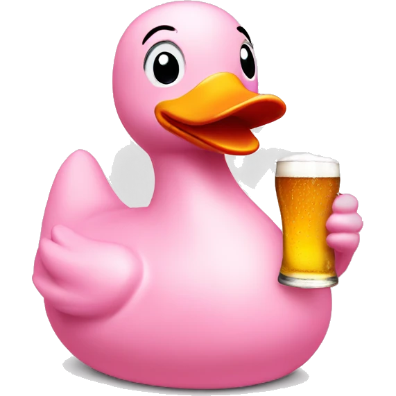 light pink rubber duck holding a beer emoji