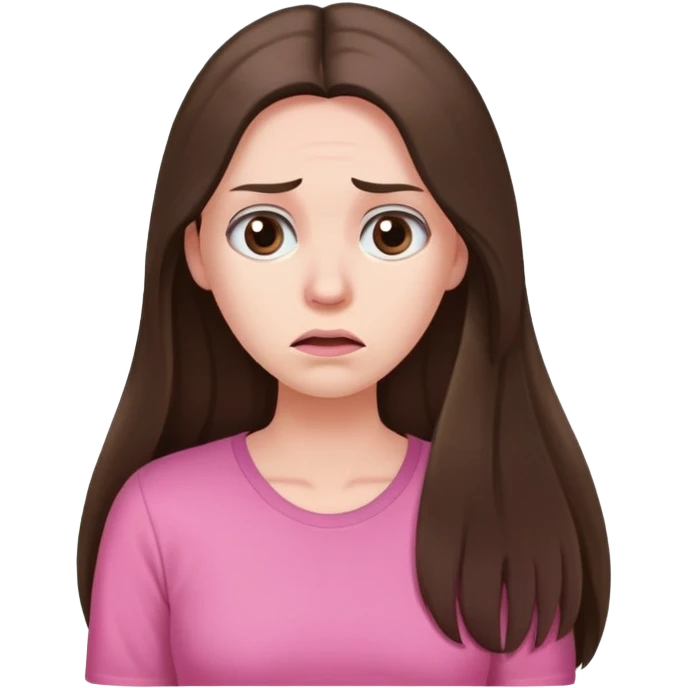 Very long hair Brunette with white skin worried with pink shirt  emoji