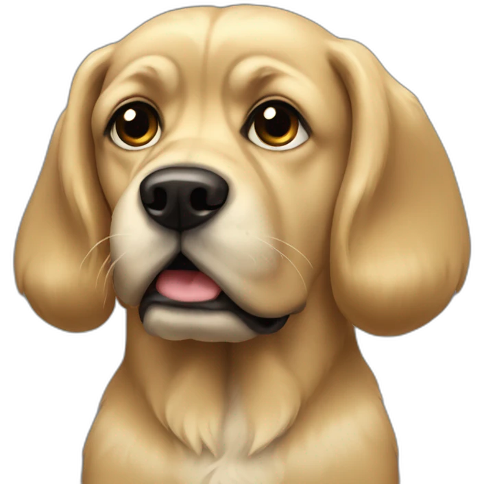 A blonde dog with a black face and large, upright ears with floppy tips. emoji
