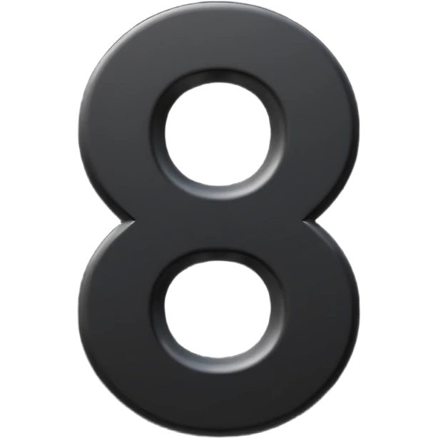 Minimal emoji, number 8 made of solid matte black metal, thick symmetrical form, subtle metal texture, deep shadows, no glow, no neon, flat emoji design, centered emoji