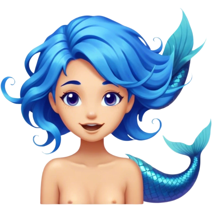 Cinematic Realistic Blue Hair Mermaid Portrait, head tilted dramatically with an exaggeratedly amused expression, featuring a striking, vibrant form with meticulously detailed, flowing blue hair and glowing, tanned skin. Her expressive eyes brim with playful marine mischief, rendered with dynamic underwater lighting and vibrant textures that imbue the scene with an air of cheeky, over‐the‐top oceanic whimsy—capturing the essence of a spirited mermaid ready to enchant with coastal charm. emoji