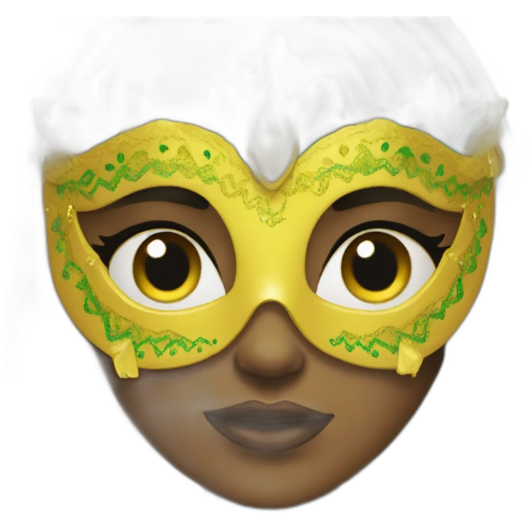 girl wearing a mardi gras mask yellow skin long hair emoji