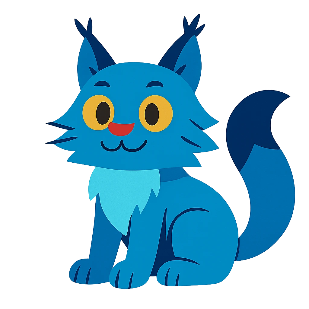 cartoon blue kopik, sitting, fluffy tail emoji