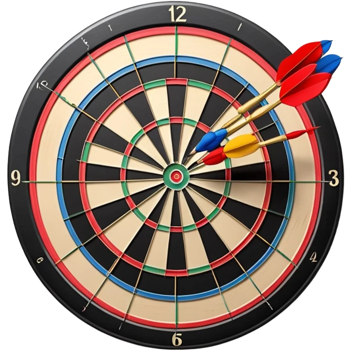 A dartboard with darts firmly stuck in the bullseye, surrounded by the colorful sections of the target. The background conveys a competitive atmosphere, with a subtle focus on precision and skill in the game of darts. emoji