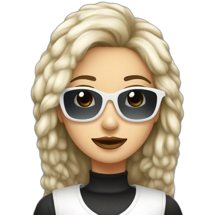 mujer pelo largo gafas con perro maltés blanco emoji
