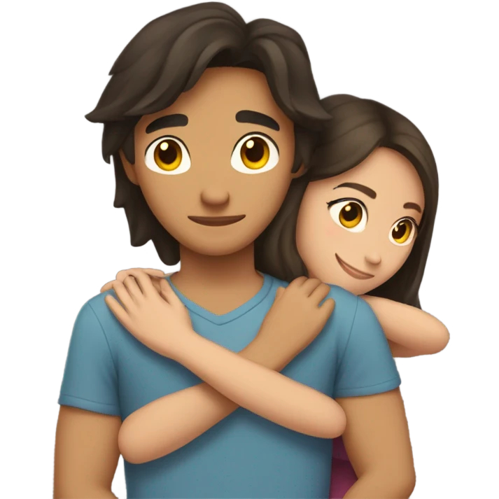 Young Filipino man young brunette woman hug emoji