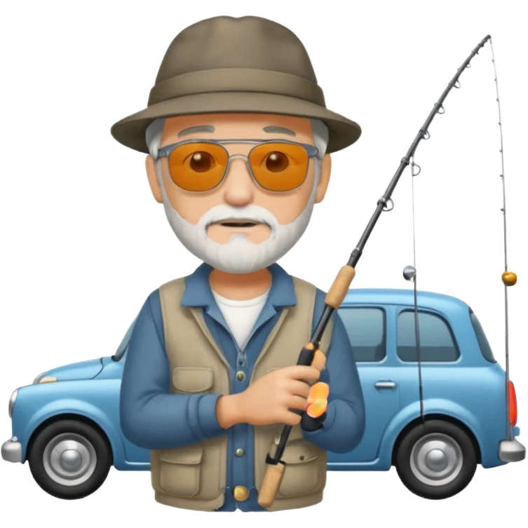 Открытка С Днем рождения дедушке с бородкой. ему 72 года. без текста. тема авто и рыбалка. emoji