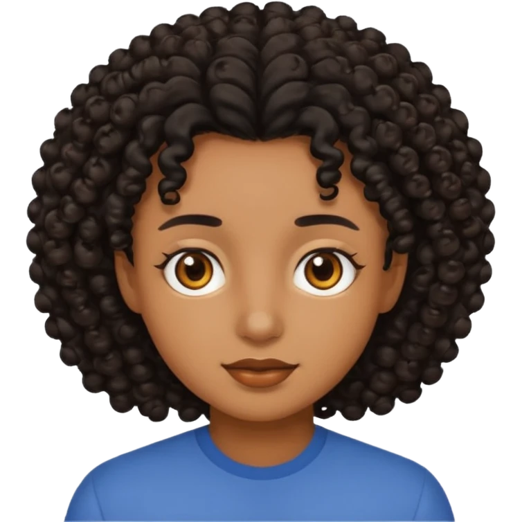 brown soft tone of skin, curly black hair, brown eyes emoji