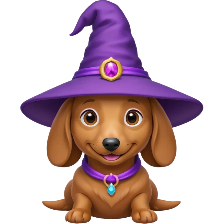 Dachshund dog wear purple wicth hat emoji
