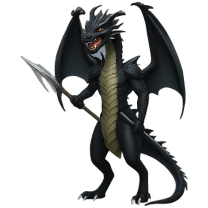 black Dragon with spear, human face emoji