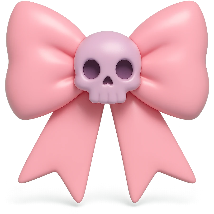 pink gothic bow with skull charm, gothic style, vinyl figure, dramatic details emoji