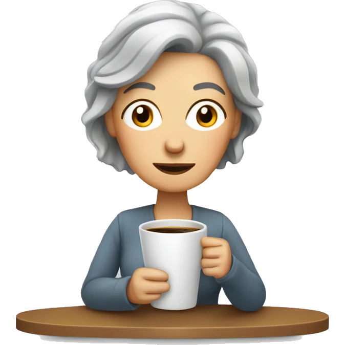 Tired grey haired woman drinking coffee emoji