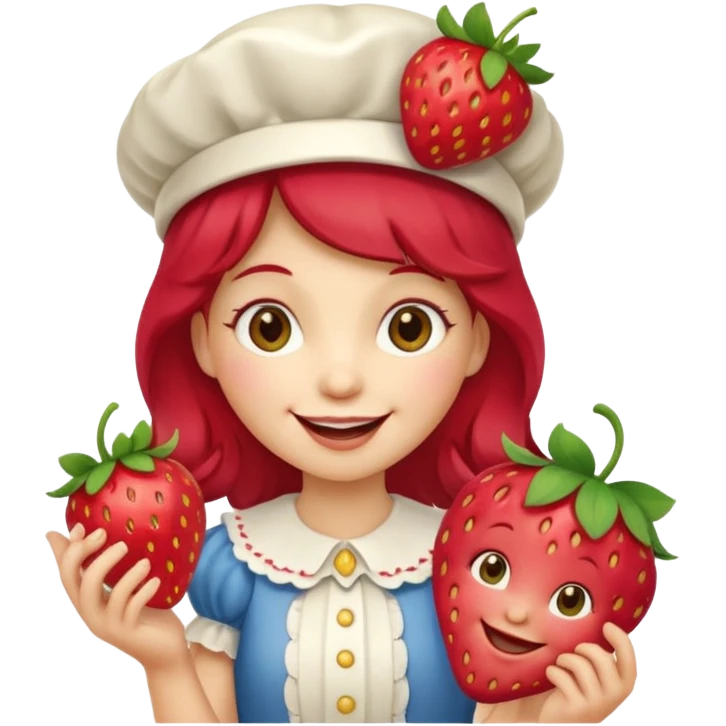 Vintage cartoon character strawberry shortcake hold a strawberry emoji
