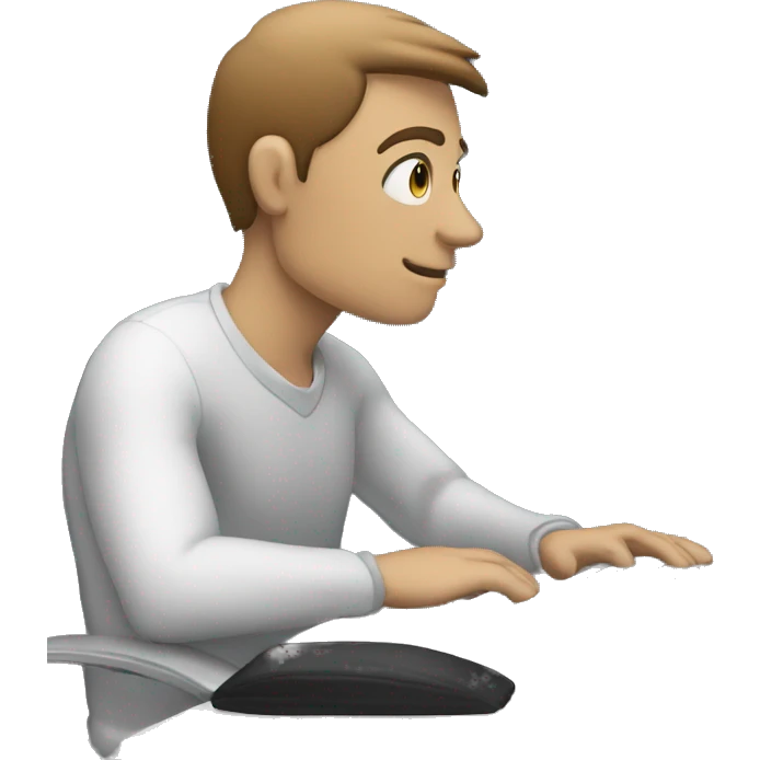 A man sitting in front of his computer patiently waiting for a response emoji