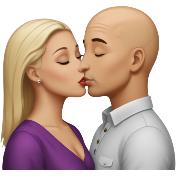 Bald man kissing white dark blonde woman emoji