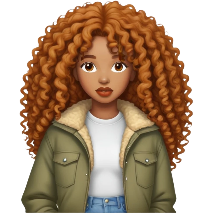 SZA with her iconic curly hair and stylish outfit emoji