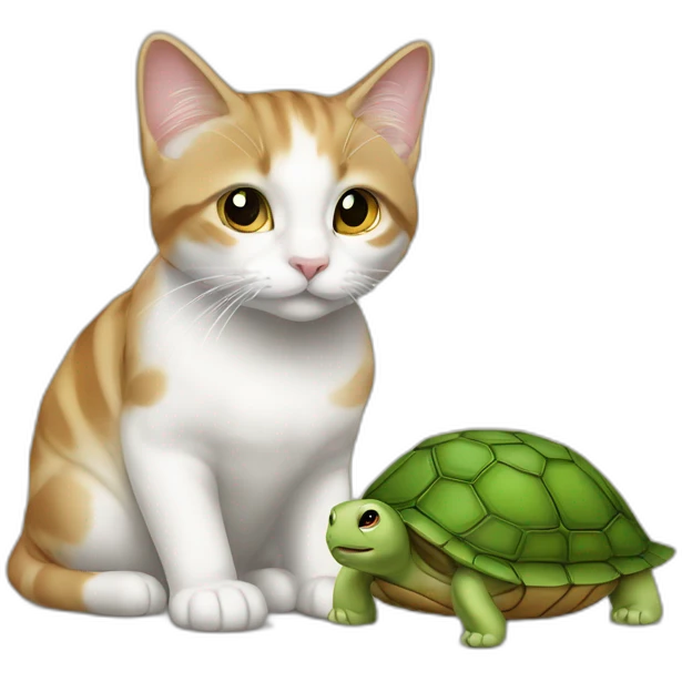 Un chat content sur le dos d'une tortue emoji