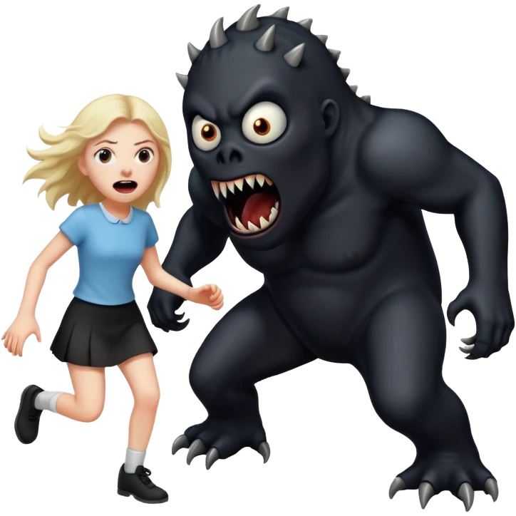 a black monster chasing a white girl emoji