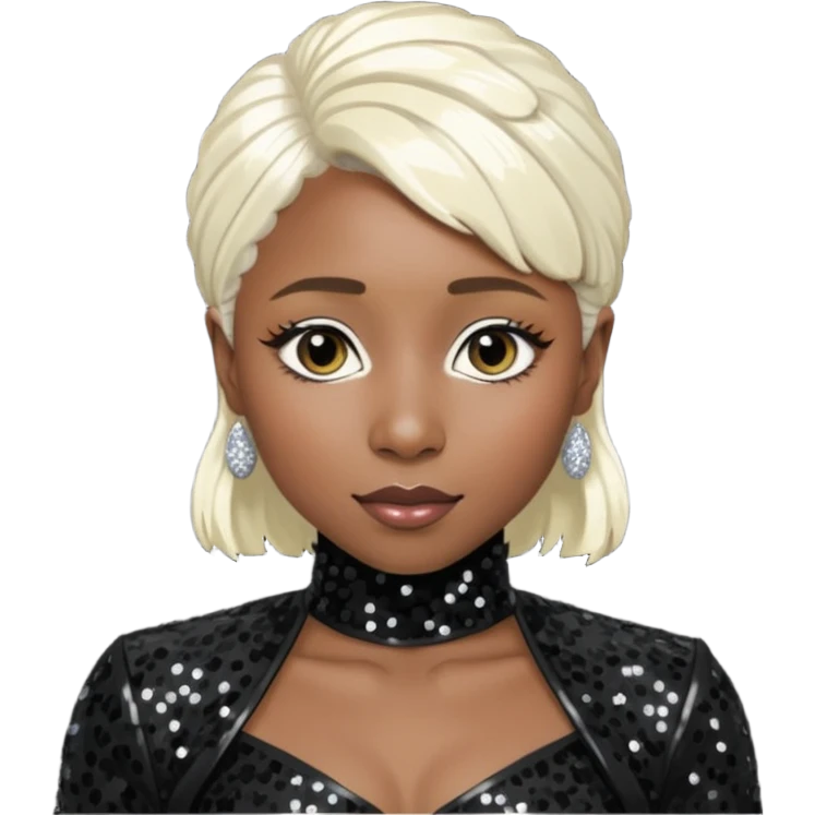 Cynthia Erivo with platinum blonde hair, black sequin outfit emoji