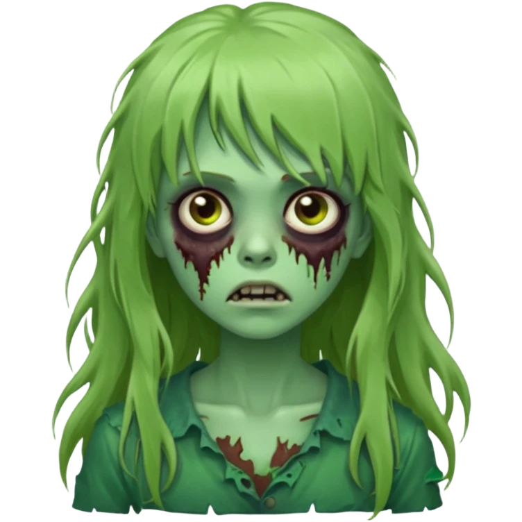 green zombie girl with messy long hair and bangs emoji