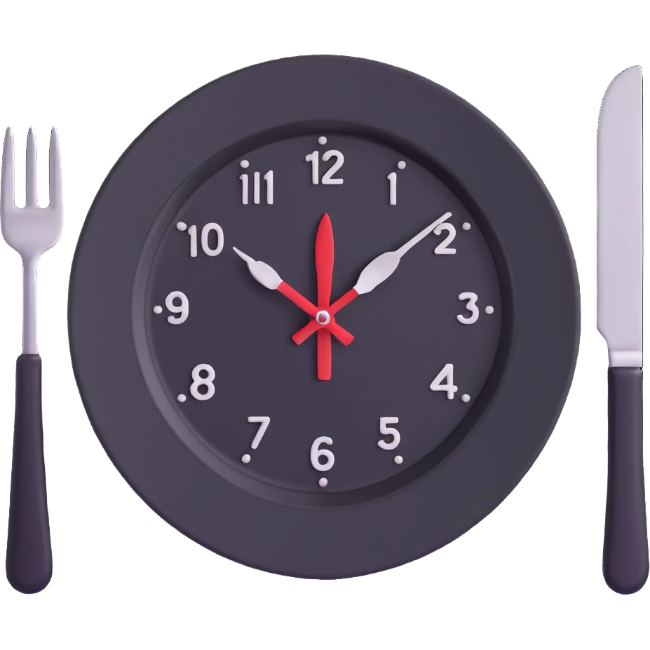 clock with a plate and fork and knife, symbolizing intermittent fasting emoji
