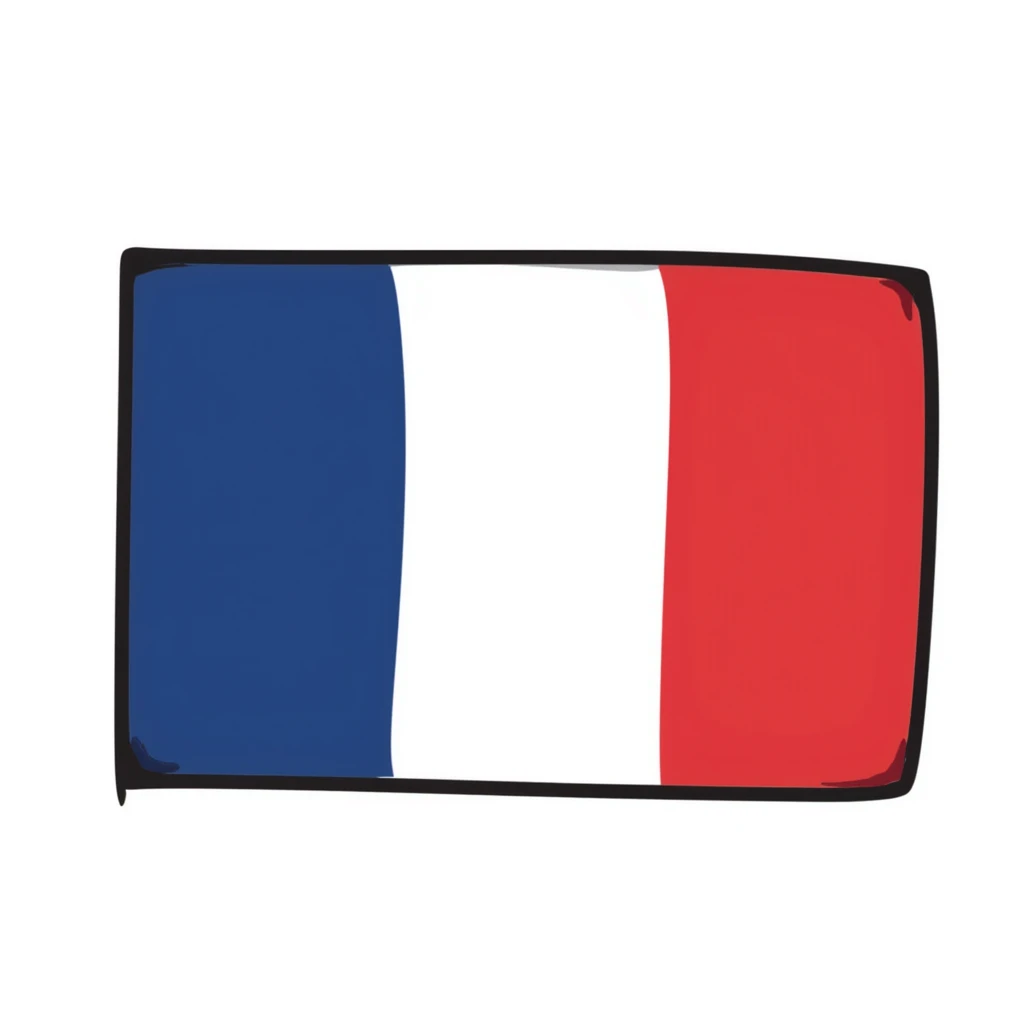 hand-drawn doodle style French flag with blue, white, and red vertical stripes emoji