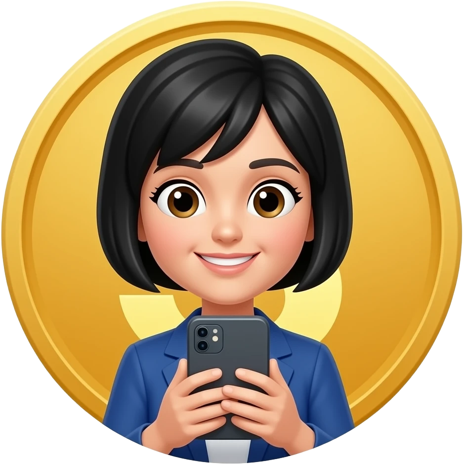 emoji women short black hair looking at phone with dollar symbol behind her emoji