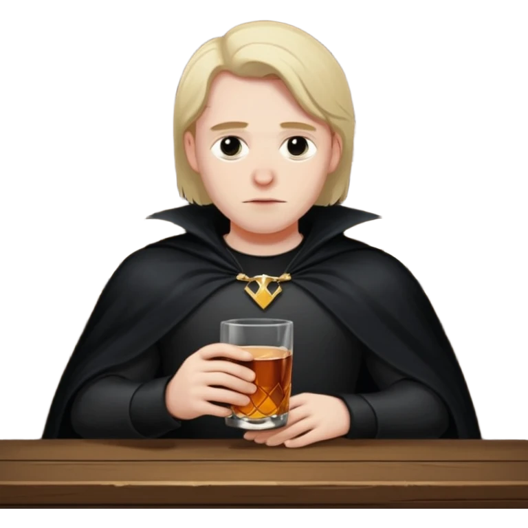 Caucasian in black cape sitting sad at bar emoji