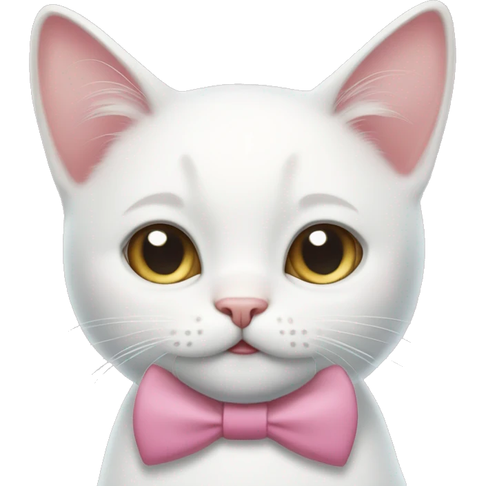 white cat boy with a smile and a pink bow tie, a pinkish nose and slightly pinkish ears emoji