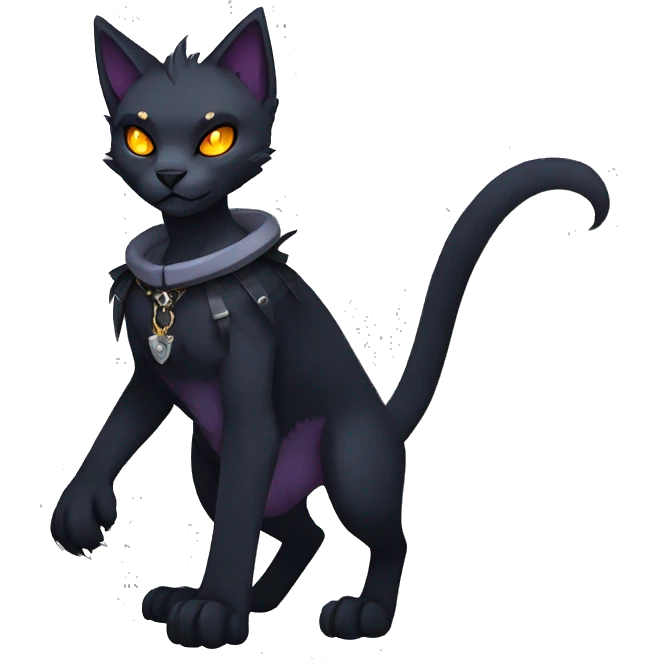 cool edgy anthro fantasy dark-shadow-themed animal vampiric cat hybrid Fakemon  with a collar full body emoji