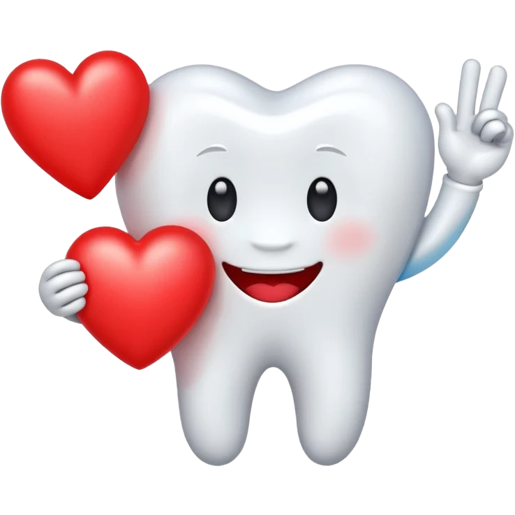 cute tooth character holding a red heart, emoji style emoji
