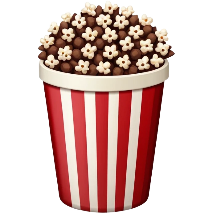 Chocolate popcorn in a paper jar with red and white vertical lines emoji