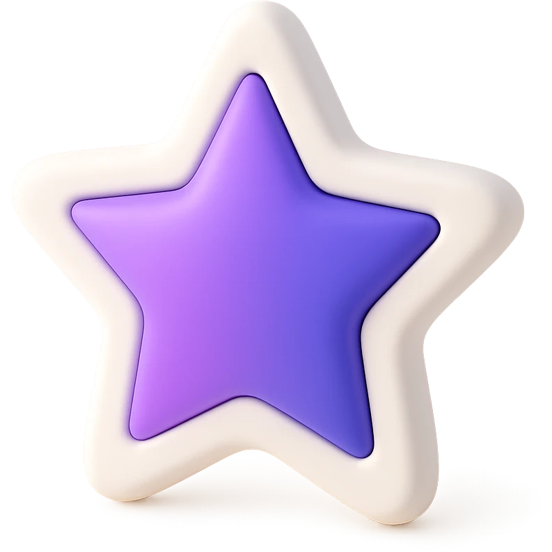 Make the 5-pointed star 3D with a smooth gradient from purple to cyan (rgb(0, 255, 255)), without any gold border. Keep the background transparent. emoji