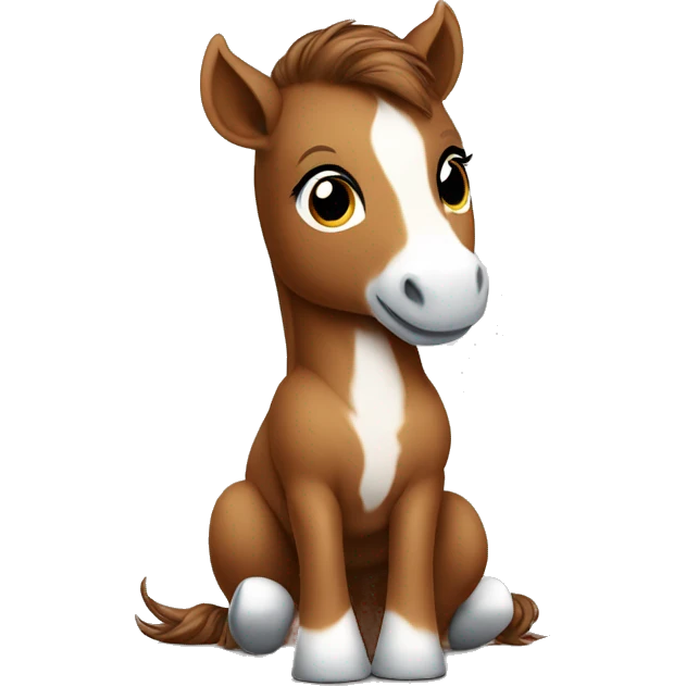 brown baby horse sitting up cute white muzzle emoji