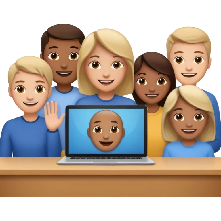 video meeting via laptop smiling people  emoji