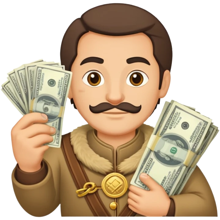 Колыван из мультика про богатырей с пачкой долларов emoji