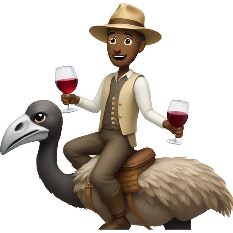 Peter riding an ostrich holding wine emoji