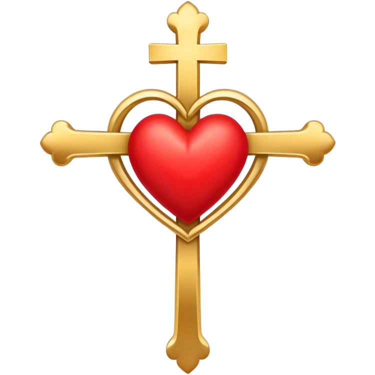 Two red  heart outlines  entwined with a simple gold cross  emoji