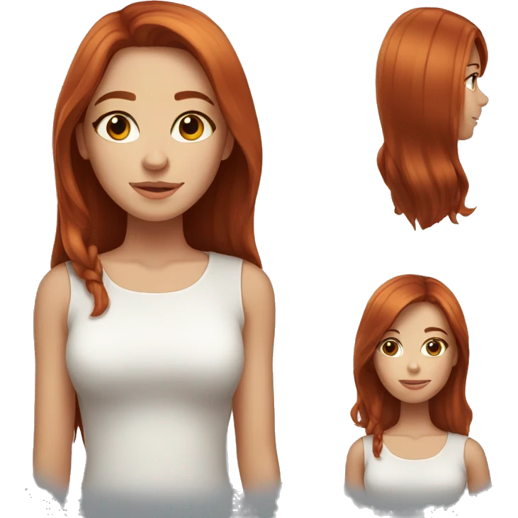 Very beautiful red-haired girl with brown eyes, straight hair emoji