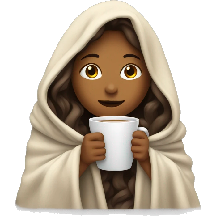 girl inside a blanket sipping coffee eyes closed emoji