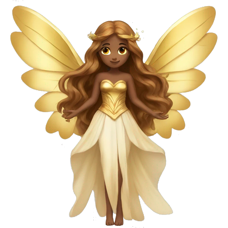 big wings, Beautiful, fairy, gold, brown, long hair emoji