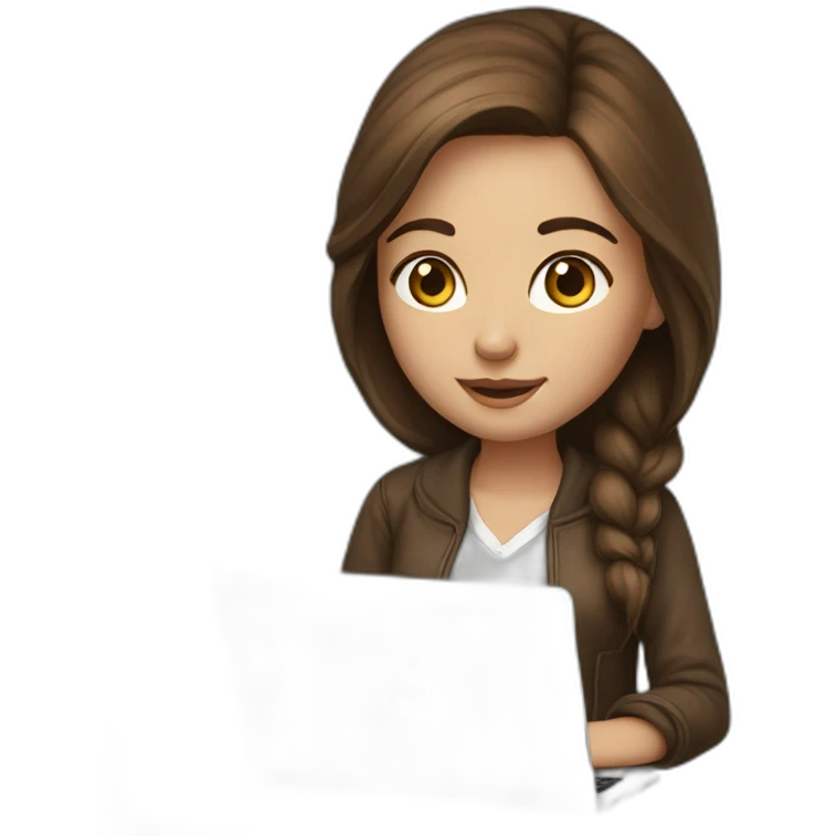 Beautiful programmer girl with brown hair working with MacBook emoji