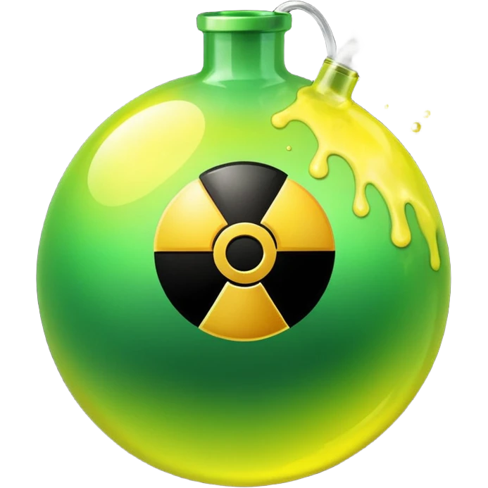 create a poison bomb which is radioactive in color, make the poison inside spoiling out and make the bomb gradient from green to yellow, make the bomb a sphere, dont add a radioactive symbol in the middle emoji