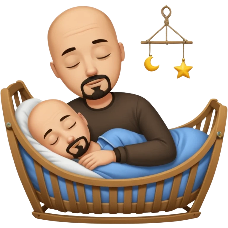 a bald, tan man who has a black goatee sleeping in a cradle emoji