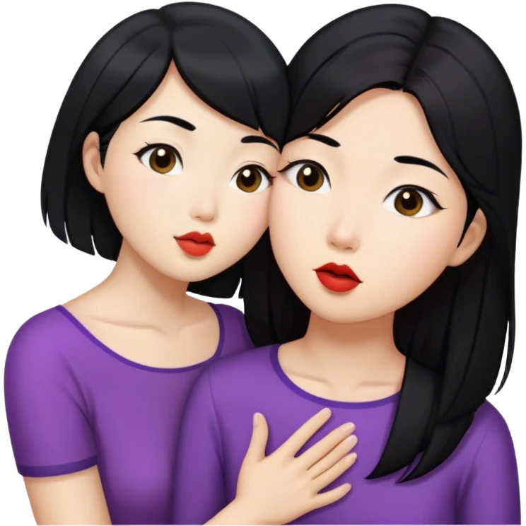 along hair Asia woman kissing  a short hair Asian woman emoji