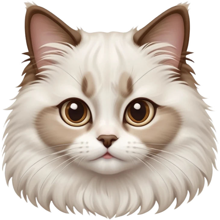 cinematic-adorable-big-eyed-fluffy-white brown-ragdoll-cat-portrait-emoji,-head-tilted-playfully-with-a-sweet-expression,-fluffy-white brown-fur,-simplified-yet-irresistibly-cute-features-with-large,-expression, emoji