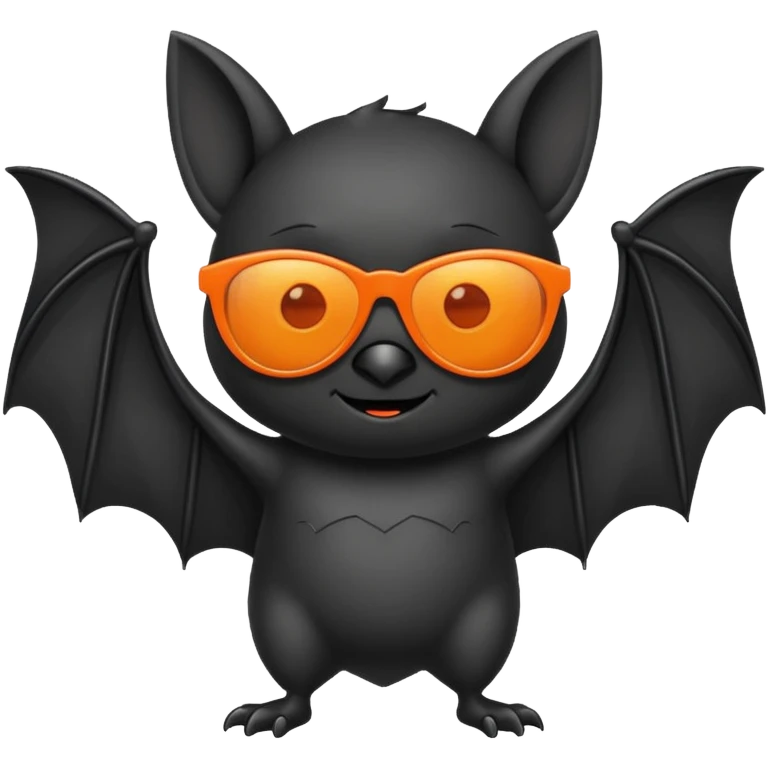 cute black bat with orange sunglasses, full body emoji