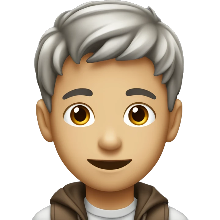 niño de 13 años con canisa gris y hojos de color cafe emoji
